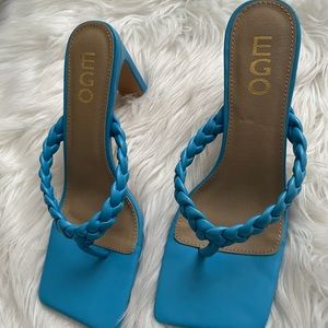 Blue trendy square toe mule heel